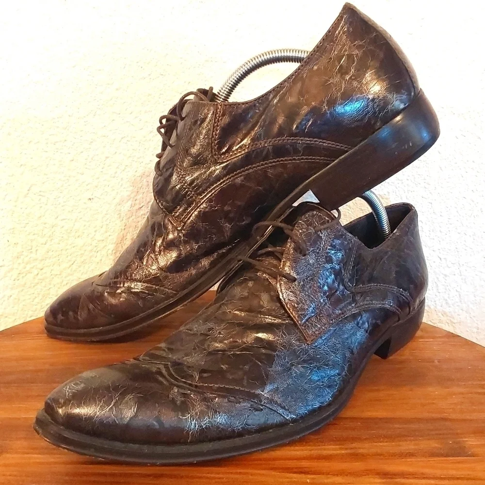 San Marina |Men's Black/Silver Marbled Leather Oxford Dress Shoes Formal Sz.11